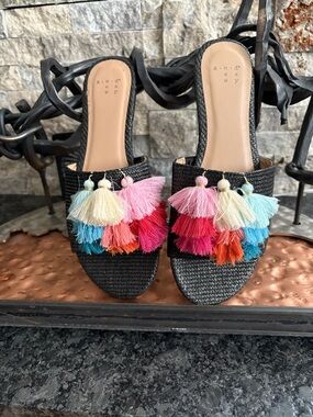Ayana Raffia Multi Colored Tassel New Sandals from A New Day SZ 8